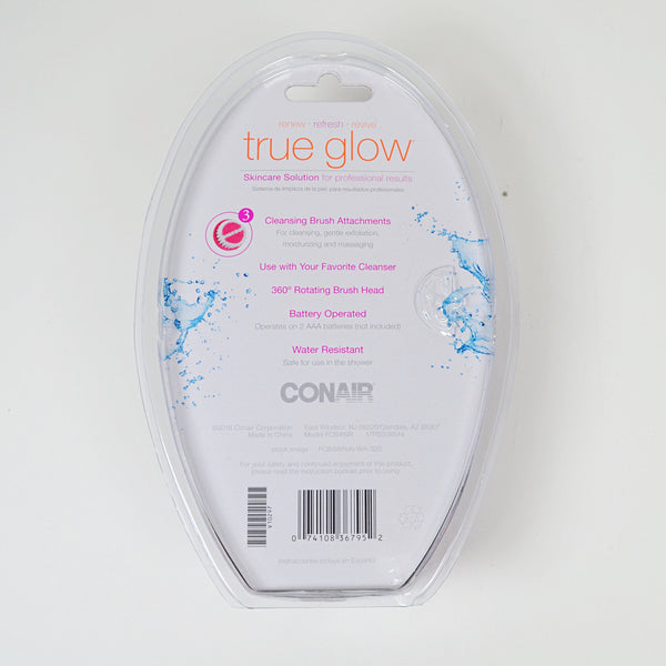 Conair True Glow Facial Cleansing Brush, Battery Operated, 4 Pieces