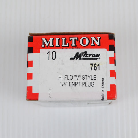 Milton 761 Hi-Flo "V" Style 1/4" Female NPT (FNPT) Brass Plug - 10 Pack