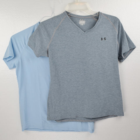 Under Armour Womens Dri-Fit Workout Athletic Top Lot of 2, Size Large Gray, Blue