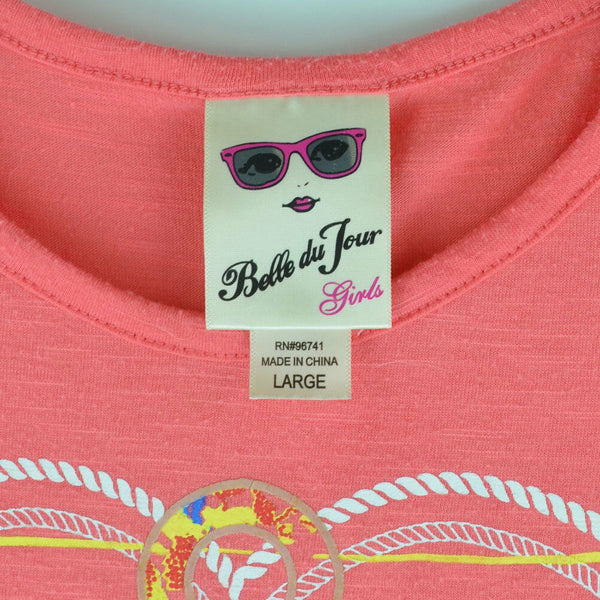 Bella du Tour Girls Top Size Large Coral Sailor Anchor Design - Lace trim