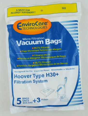 5 Hoover Telios H30 H-30 Envirocare Allergy Vacuum Bags