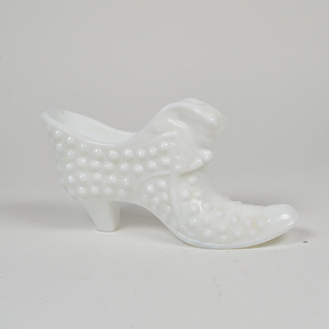 Vintage FENTON Milk Glass White Hobnail Shoe Slipper Cat Head Art Glass