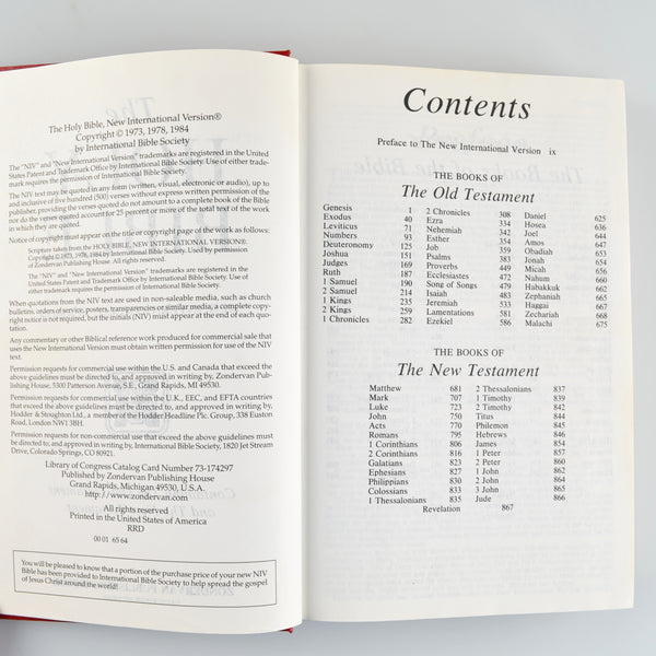 The Holy Bible NIV New International Version by Zondervan - Red Pew Bible
