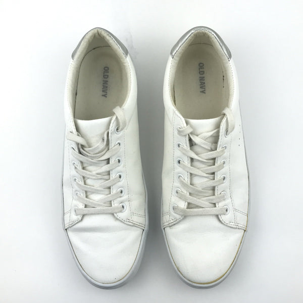 Old Navy Womens Court Sneakers White Silver Metallic Heel - Size 9 - Lace-Up