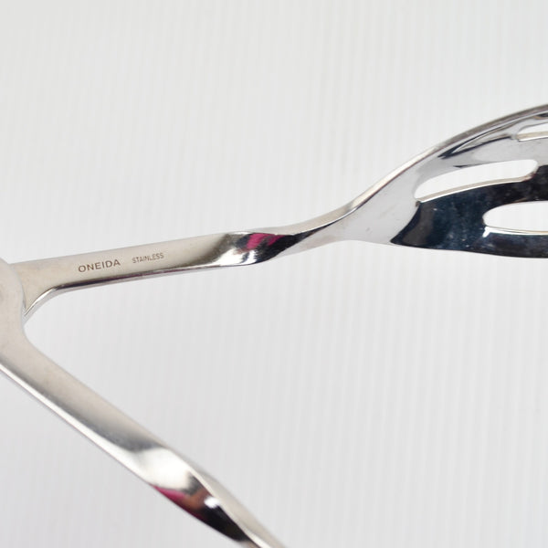 ONEIDA 18/8 Stainless Steel Salad Serving Tongs Scissor Style 10” Spoon/Flatedge