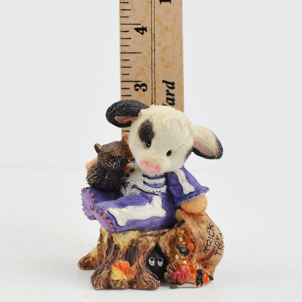 Mary’s Moo Moos “Who Are Moo” 1996 Enesco Cow Skeleton Owl Halloween Figurine