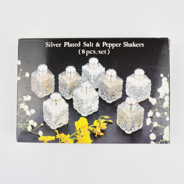 Vintage 8-Piece Silver-Plated Crystal Salt & Pepper Shakers – Elegant Cut Glass