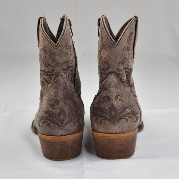 Roper Women's Brown Western Snip Toe Lazer Print Fashion Cowboy Booties Size 9