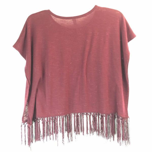 Beautees Womens Top - Maroon Bottom Fringe - Size Medium - Embellished
