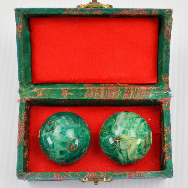 Vintage Sun Moon Musical Chinese Baoding 1.5" Meditation Balls Chimes Silk Box