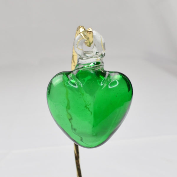 Blown Art Glass Heart Figurine Green Ornament Pendant - Small Murano Style 2.5"