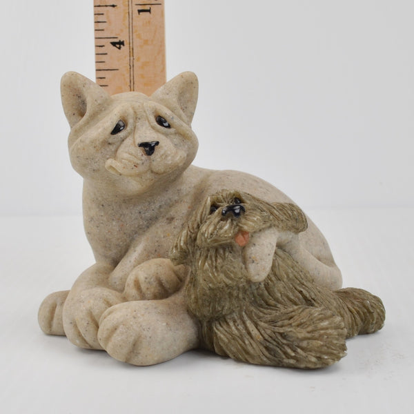 Second Nature Design Quarry Critters Cat Dog Cari, Don Snuggling Figurine 2001