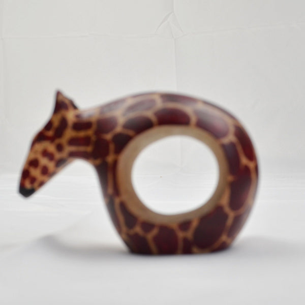 Wood Napkin Rings African Safari Animals Hand Carved, Set of 6, Vintage