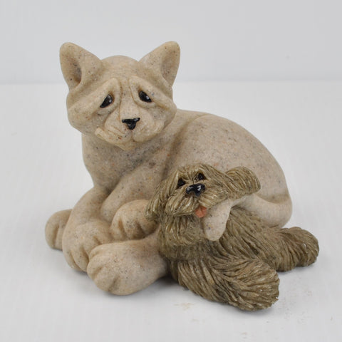 Second Nature Design Quarry Critters Cat Dog Cari, Don Snuggling Figurine 2001