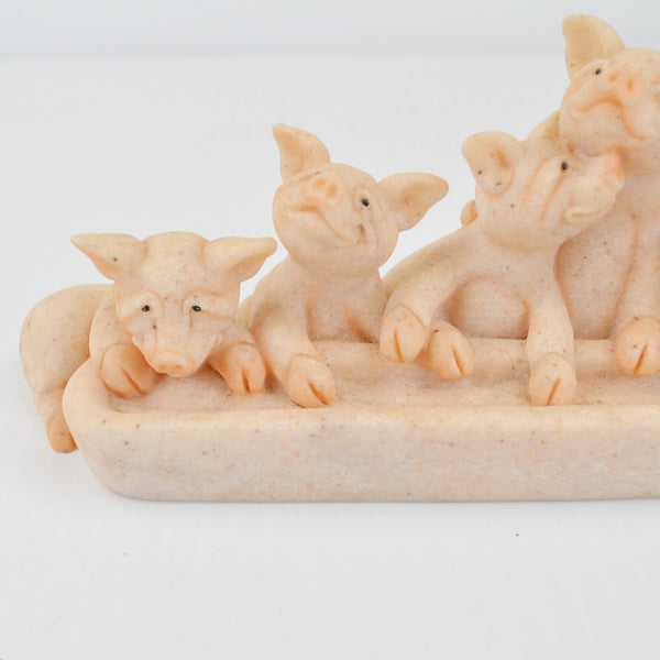 Second Nature Design Quarry Critters Piggin Out - Piglets Pigs Trough Figurine