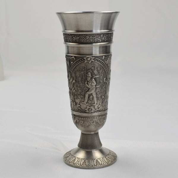 OLWE 94% Pewter 8 in. Chalice Goblet - W Germany Wine Cup - Embossed