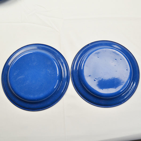 Blue Speckled Enamelware Camping Dishes Set of 4 Plates & 4 Bowls - 8 Pieces