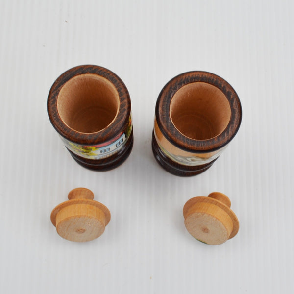 Vintage Souvenir Spice Rack: Bulgaria Wooden Spice Jars - Hand Painted Folk Art