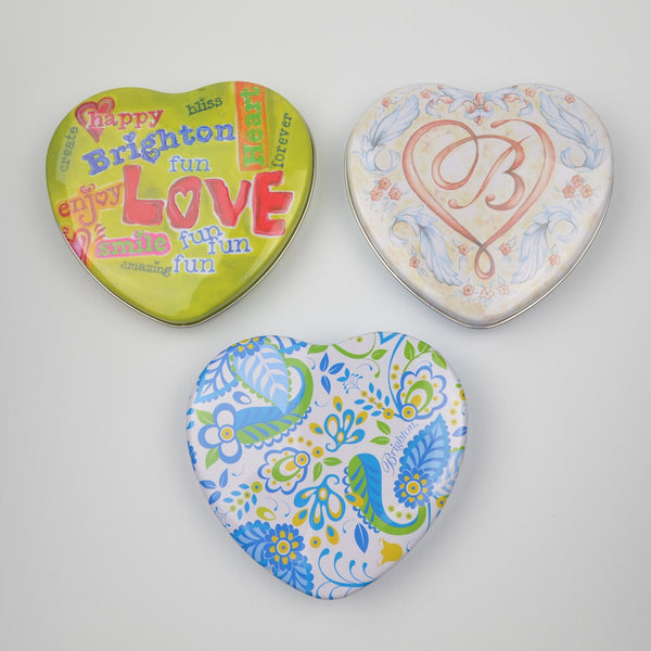 Lot of 3 Brighton Heart Shaped Jewelry Tins - Gift Boxes - Empty Metal - 5"