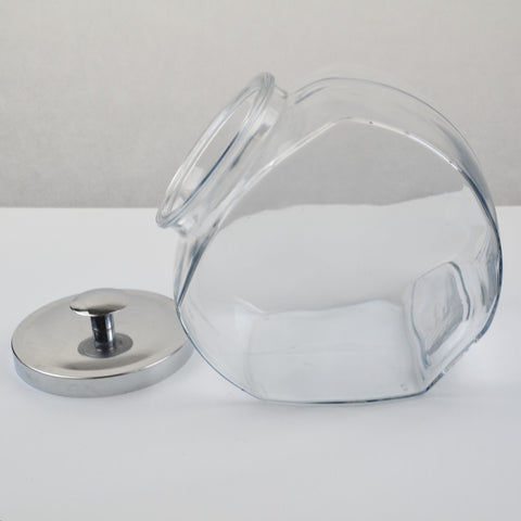 1 Clear Glass Slanted 1 Gallon Cookie / Candy Jar With A Metal Lid