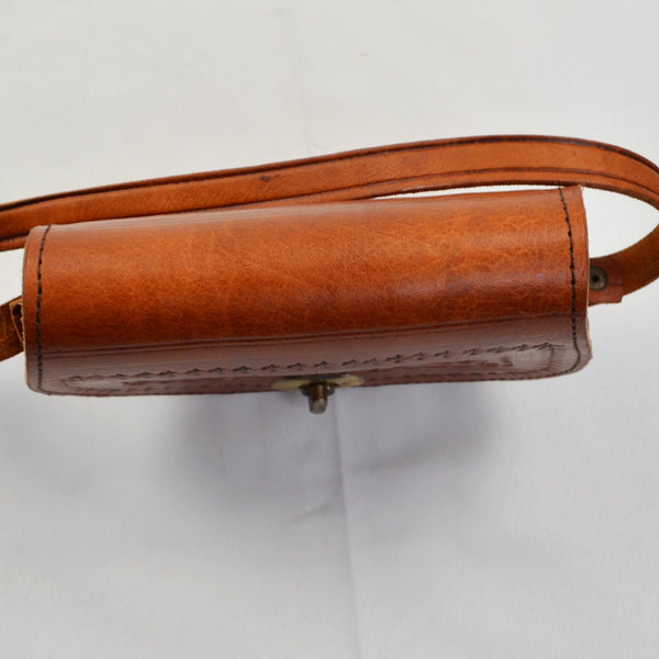 Vintage Handcrafted Hand Tooled Brown Leather Small Crossbody Western Boho Bag