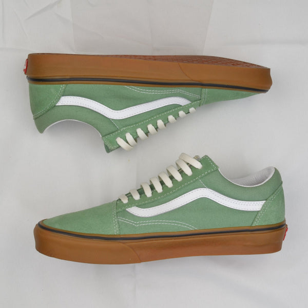 Vans Old Skool Gum Sole Sneakers Green Suede Elastic Shoelaces Men 8.5 Women 10