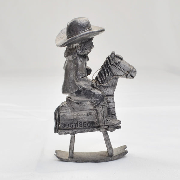 Pewter Cowgirl On Rocking Horse Figurine by Michael Ricker 3057/3500 1982 4.5"