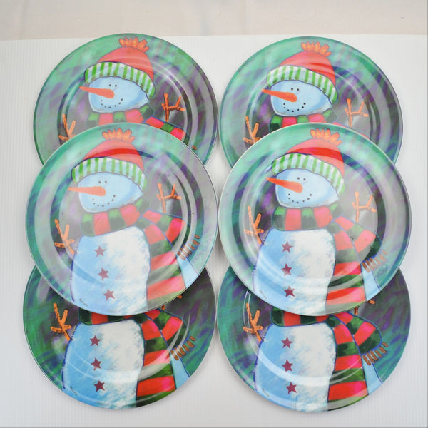 Melamine Christmas Dinnerware Plates Holiday, Snowman by Mario - Set of 6