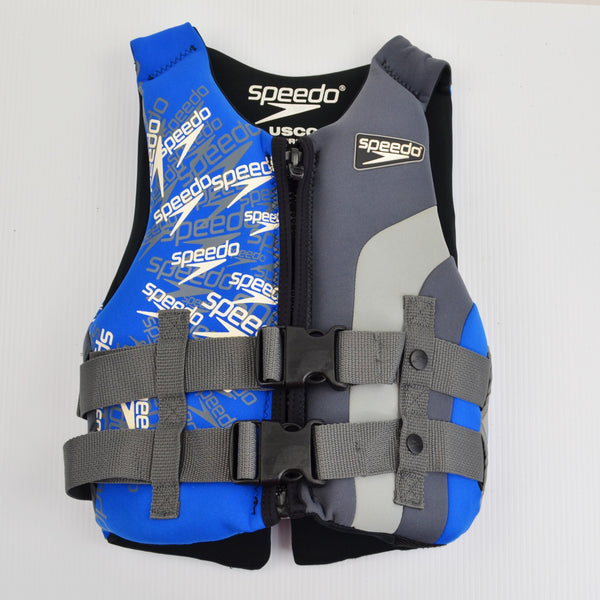 Speedo Youth Flotation Life Jacket Vest PFD Kids 50-90 lbs. Blue/Gray - EUC