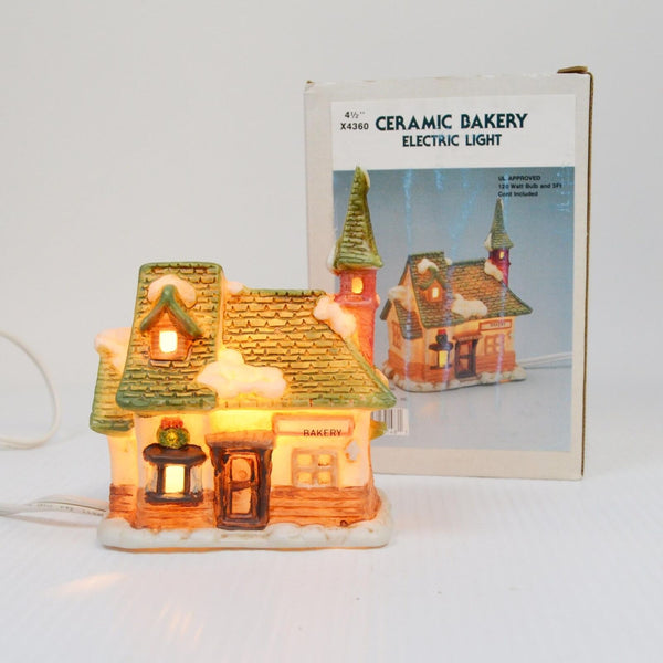 Lot 3 Porcelain Ceramic Christmas Village Houses / Bakery / Grocery with Lights