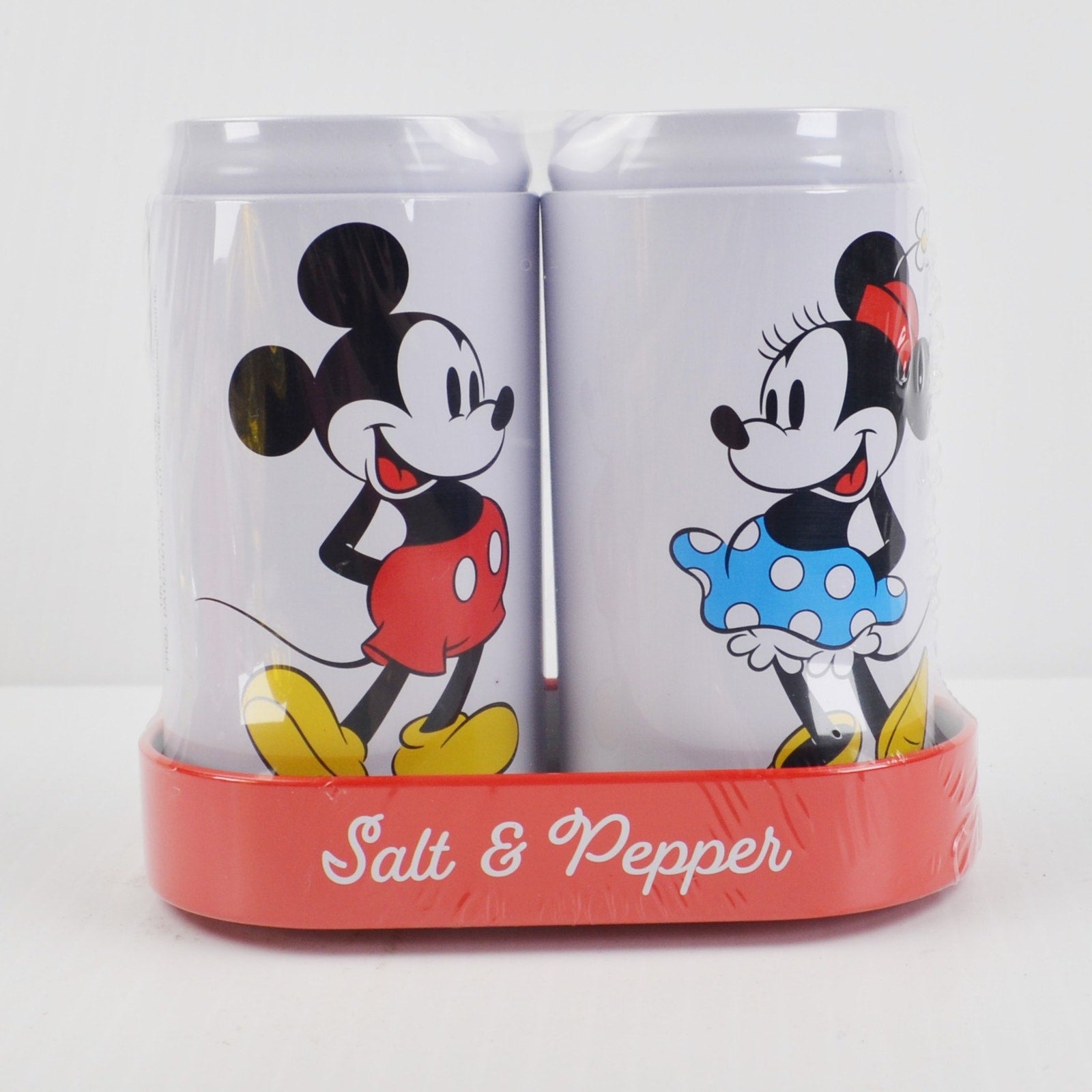 Disney Mickey Mouse & Minnie Mouse Tin Metal Salt and Pepper Shaker Set Gift New