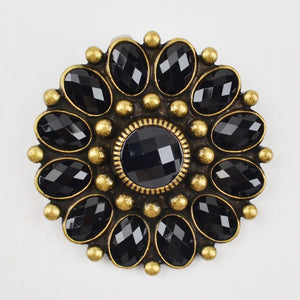 Black Beaded Bronze Tone Brooch Premier Designs Faceted Bead Floral Pin, Pendant