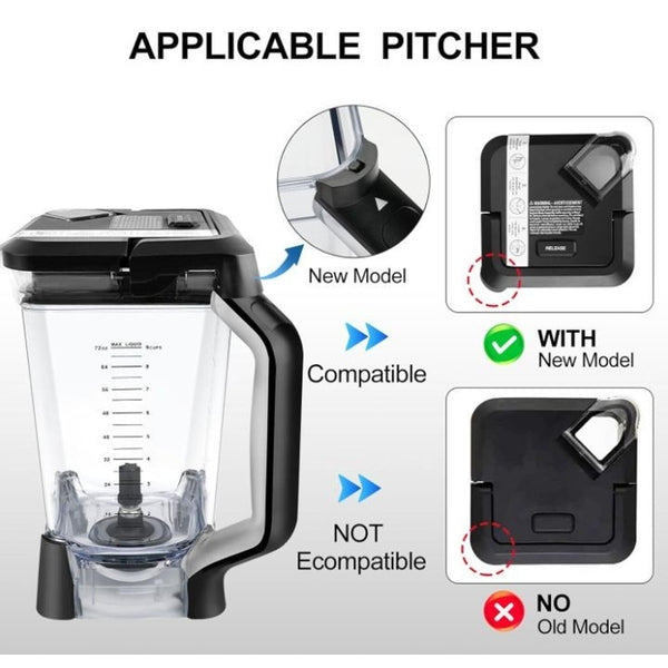 Replacement XL Pitcher for Ninja 72 oz 9 Cups NJ600, BL610, BL710, BL500, 6 Fins