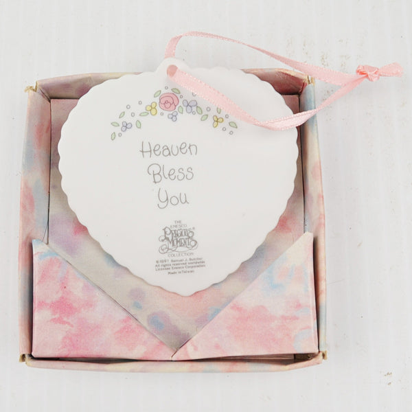 Precious Moments Porcelain Christmas Ornament "Heave Bless You" Wedding Heart