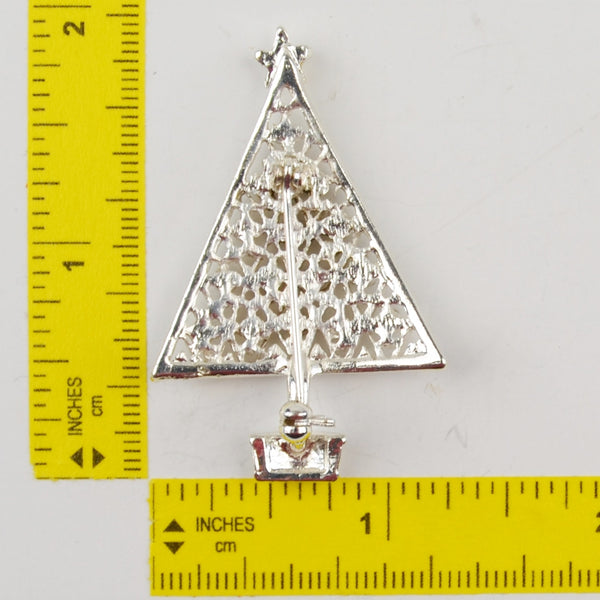 Vintage Silver Christmas Tree Brooch Crystal Rhinestone Pin, Silver-Tone 2"