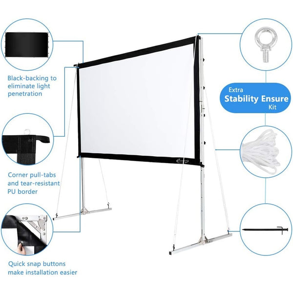 Projector Screen with Stand 120 inch 16:9 HD 4K Outdoor Indoor Projection Screen