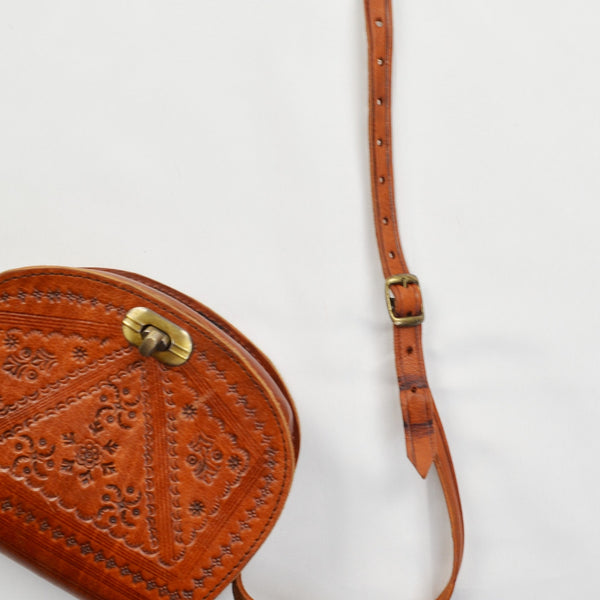 Vintage Handcrafted Hand Tooled Brown Leather Small Crossbody Western Boho Bag