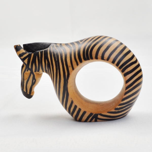 Wood Napkin Rings African Safari Animals Hand Carved, Set of 6, Vintage