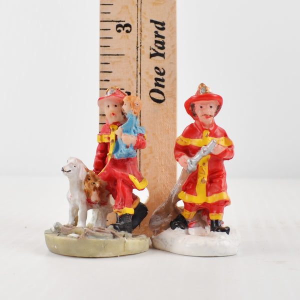 Lot of 2 Holiday Time Christmas Village Fireman Figures - Dalmatian Fire Hydrant