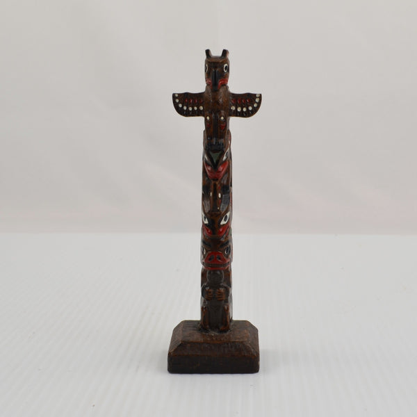 Vintage Hand Carved Mini Totem Pole Figurine Wood Tribal Native Style Sculpture
