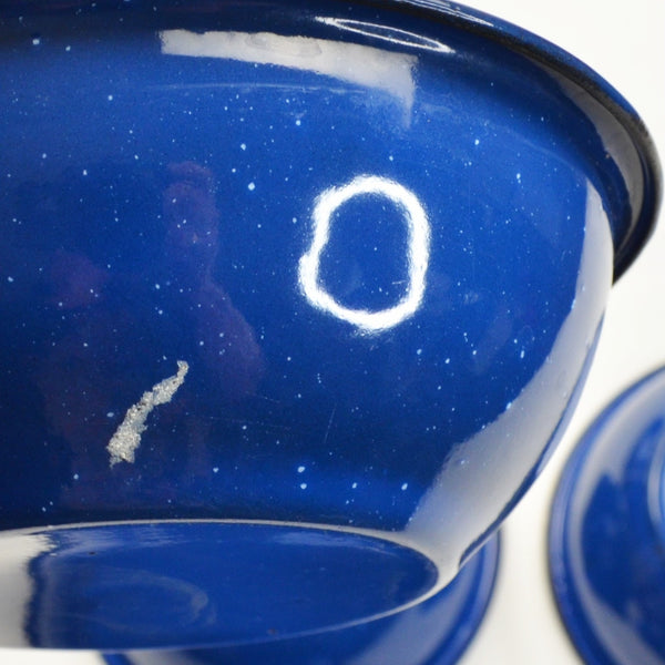 Blue Speckled Enamelware Camping Dishes Set of 4 Plates & 4 Bowls - 8 Pieces