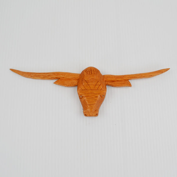 Hand Carved Wood  Longhorn Wall Plaque Figurine - Folk Art, Texas Cattle Cow