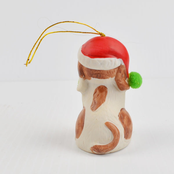 Vintage Holly Bells Ceramic Puppy Dog Bell Christmas Ornament - Giftco 1986