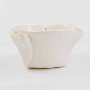 Studio Art Pottery Bowl Rippled, Scalloped, Ruffled, Hand Thrown Signed 5" White
