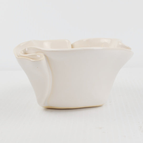 Studio Art Pottery Bowl Rippled, Scalloped, Ruffled, Hand Thrown Signed 5" White