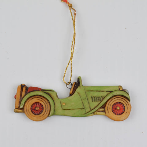 Shackman Old Time Autos Bisque Ceramic Hanging Christmas Ornament Roadster 1986