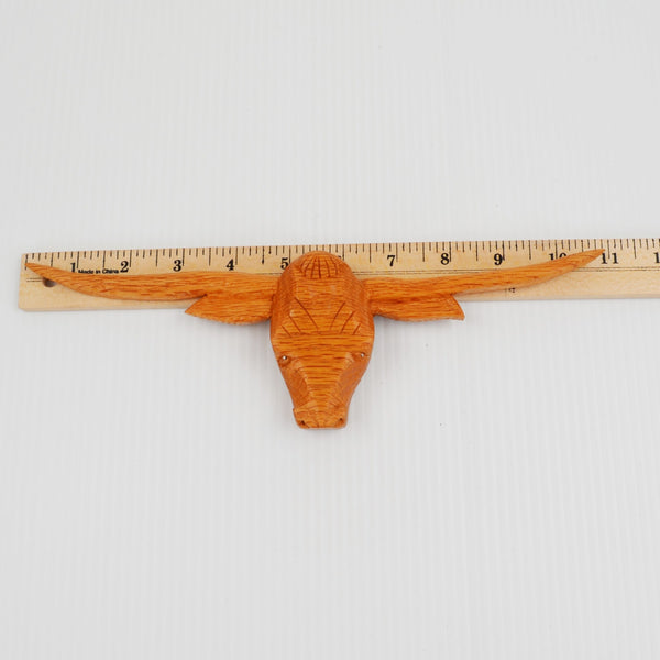 Hand Carved Wood  Longhorn Wall Plaque Figurine - Folk Art, Texas Cattle Cow