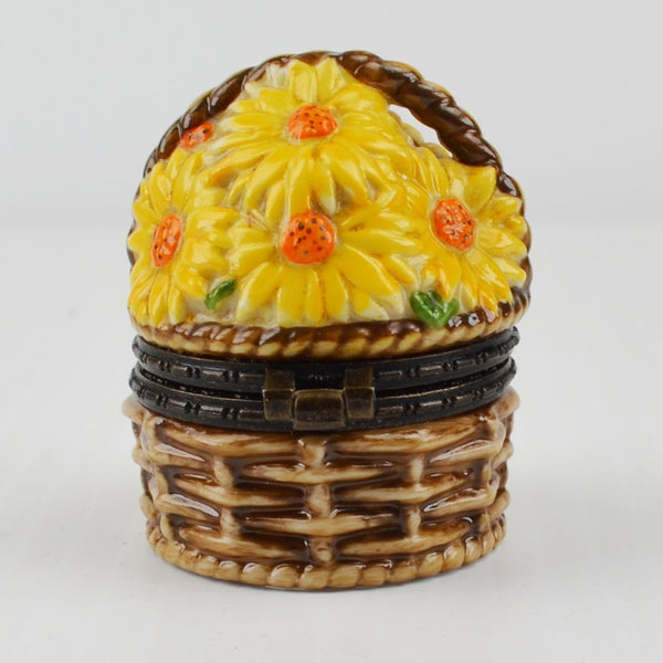National Home Gardening Club Porcelain Trinket Box Sunflower Basket Seed Trowel