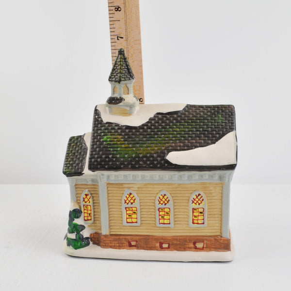 Christmas Village Collection Victorian Country Church Porcelain - w/ Light Cord