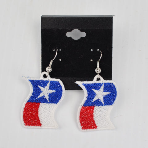 Handmade Embroidered Texas Flag Earrings - Light Weight, Dangle Earrings - NEW